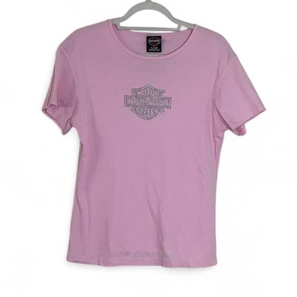 Harley-Davidson Pink Bling Logo Shirt XL | Cotton Biker Tee - Picture 1 of 6